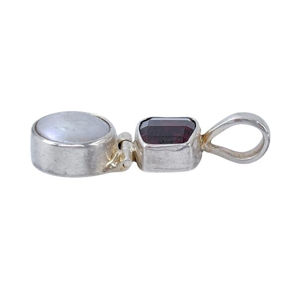 Estate Sterling Silver 925 Pearl Garnet Hinge Pendant - Picture 6 of 8